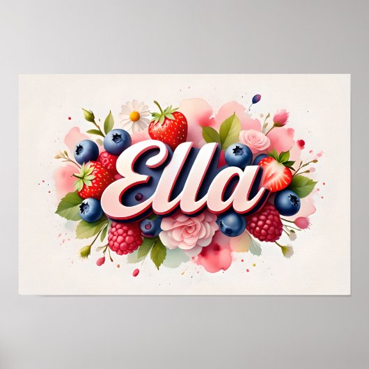 Personalisiert Berry Floral Name Poster "Ella" (Vorne)
