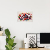 Personalisiert Berry Floral Name Poster "Emily" (Heimbüro)