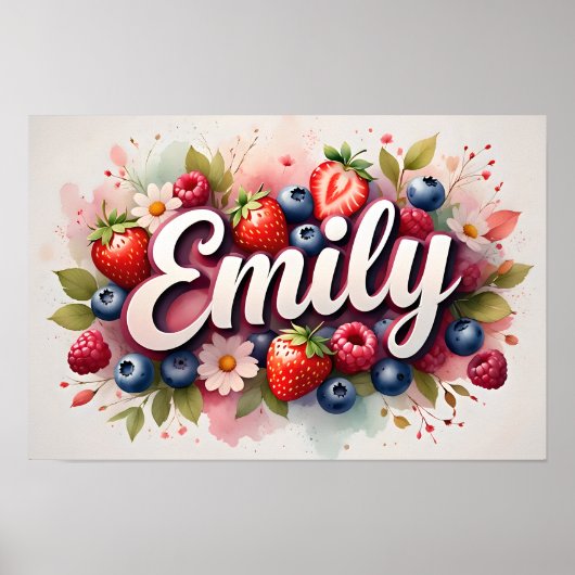 Personalisiert Berry Floral Name Poster "Emily" (Vorne)