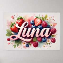 Personalisiert Berry Floral Name Poster "Luna"