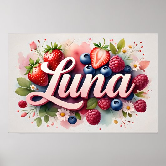 Personalisiert Berry Floral Name Poster "Luna" (Vorne)