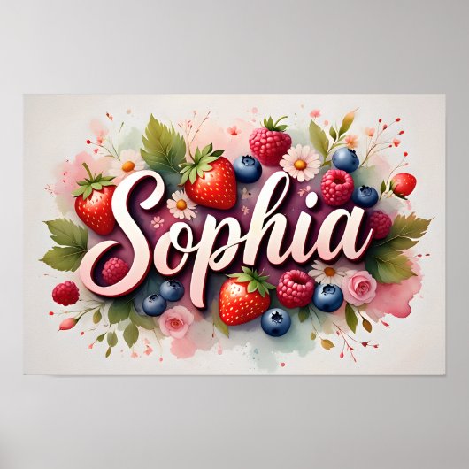 Personalisiert Berry Floral Name Poster - "Sophia" (Vorne)