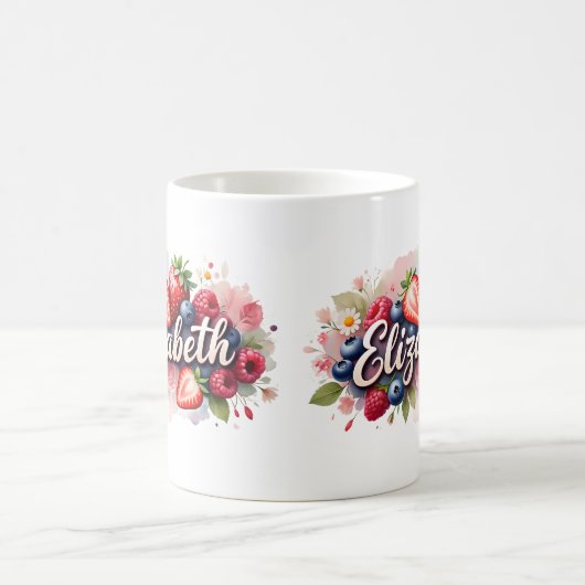 Personalisiert Berry Floral Name Tasse - Elizabeth (Mittel)