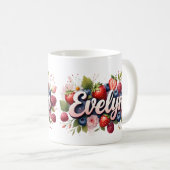 Personalisiert Berry Floral Name Tasse - Evelyn (VorderseiteRechts)