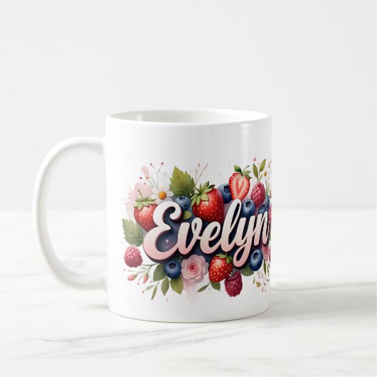 Personalisiert Berry Floral Name Tasse - Evelyn (Links)