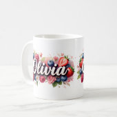 Personalisiert Berry Floral Name Tasse - Olivia (Vorderseite Links)