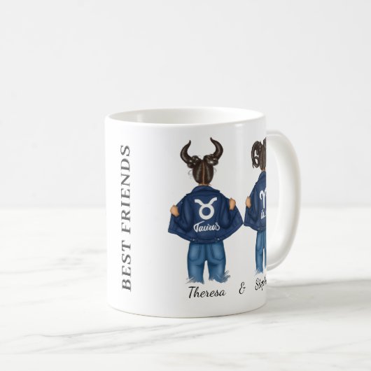 Personalisiert Best Friends Aries Taurus Girl Jean Kaffeetasse (VorderseiteRechts)