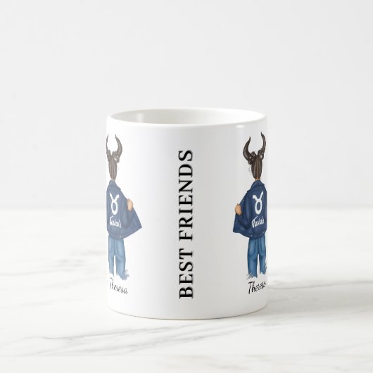 Personalisiert Best Friends Aries Taurus Girl Jean Kaffeetasse (Mittel)