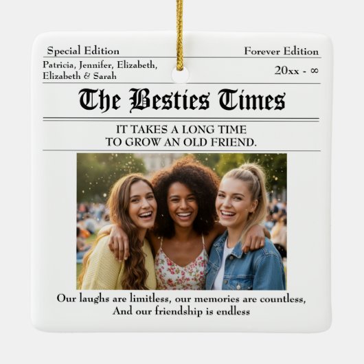 Personalisiert Best Friends Newspaper 2 Foto Keramikornament (Rückseite)