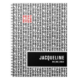 Personalisiert Best Life Ever Schwarz-weiß Red Notizblock