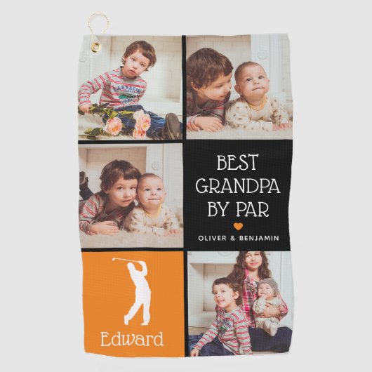 Personalisiert Bester Opa von Par Foto Geschenk Golfhandtuch (Vorderseite)