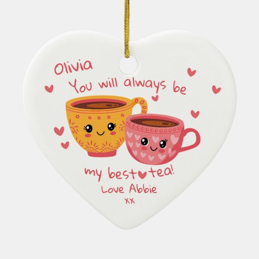 Personalisiert Bestie Hearts Gift Keramik Ornament (Hinten)