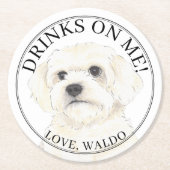 Personalisiert Bichon Havanese Maltese Dog Wedding Runder Pappuntersetzer (Vorderseite)