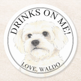 Personalisiert Bichon Havanese Maltese Dog Wedding Runder Pappuntersetzer
