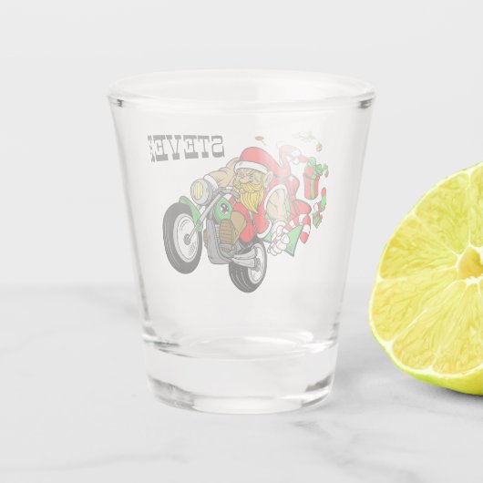 Personalisiert Biker Santa Schnapsglas (Rückseite)