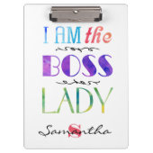 Personalisiert bin ich die Chef-Dame Typography Klemmbrett (Vorderseite)