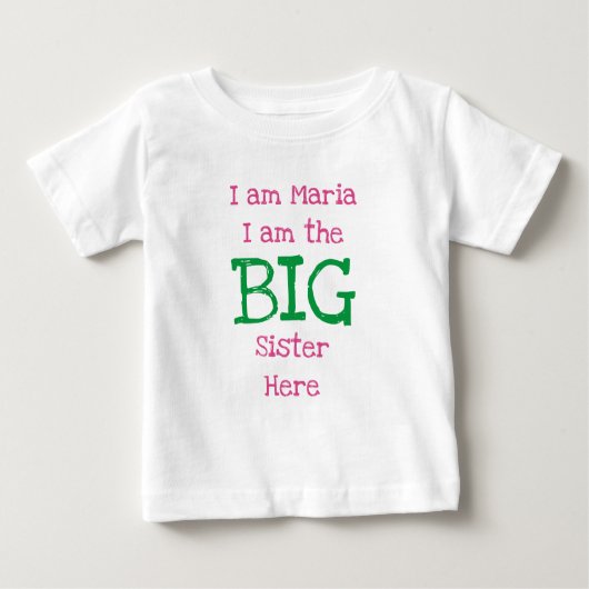 Personalisiert bin ich die große Schwester Baby T-shirt (Vorderseite)