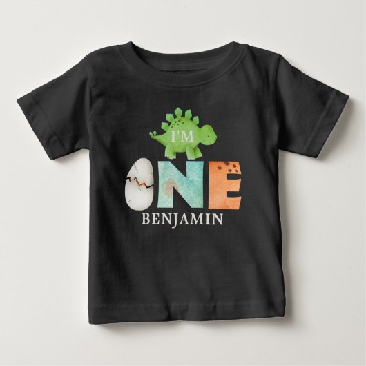 Personalisiert bin ich ONE Dinosaurier Erster Gebu Baby T-shirt (Vorderseite)