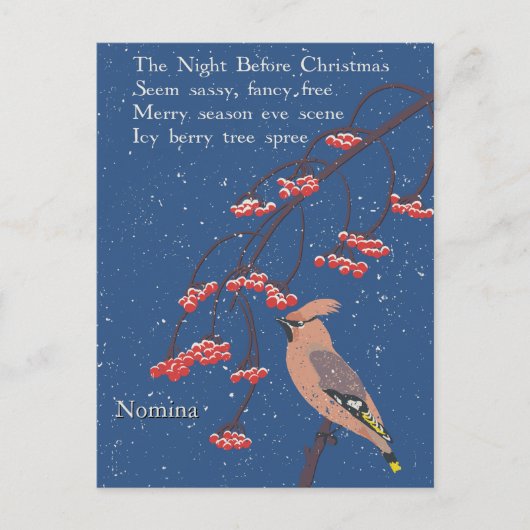 Personalisiert Bird Christmas Eve Gedicht Illustra Postkarte (Vorderseite)