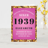 Personalisiert Birthda 1939 Girly Pink Gold Glitze Karte (Gelbe Blume)