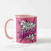 Personalisiert bist du mein HERO Comic Buch Rosa Tasse (Links)