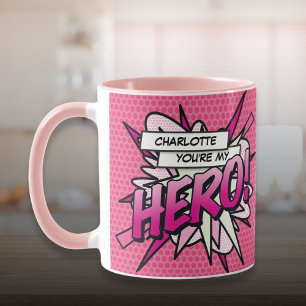 Personalisiert bist du mein HERO Comic Buch Rosa Tasse