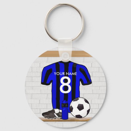 Personalisiert Black and Blue Football Soccer Jers Schlüsselanhänger (Vorderseite)