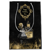 Personalisiert Black and Gold Alice trinken mich Mittlere Geschenktüte (Vorderseite)