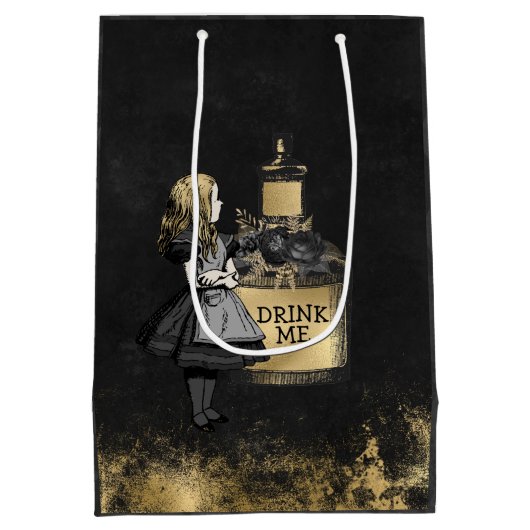 Personalisiert Black and Gold Alice trinken mich Mittlere Geschenktüte (Rückseite)