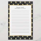 Personalisiert Black and Gold Polka Dot Briefpapier (Vorderseite)