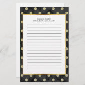 Personalisiert Black and Gold Polka Dot Briefpapier (Vorne/Hinten)