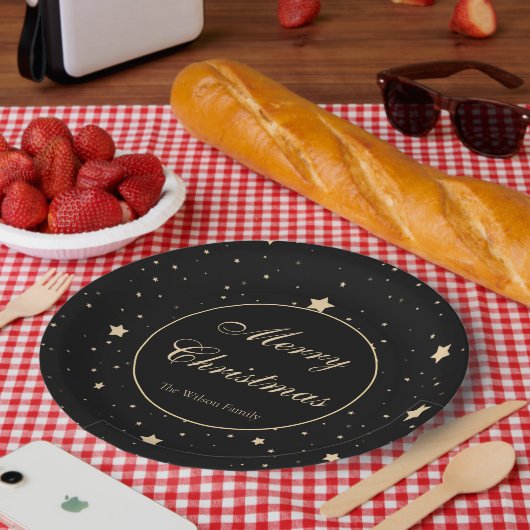Personalisiert Black and Gold Staright Weihnachten Pappteller (Picknick)