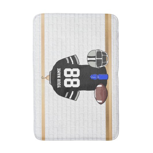 Personalisiert Black and Silver Gray Football Jers Badematte (Vorderseite Vertikal)