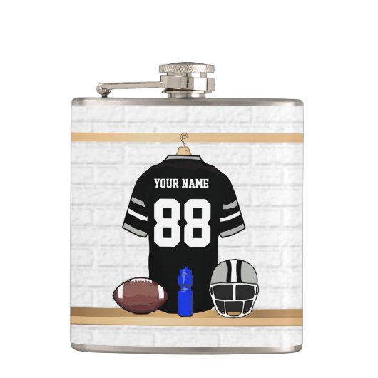 Personalisiert Black and Silver Gray Football Jers Flachmann (Vorderseite)