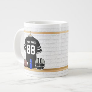 Personalisiert Black and Silver Gray Football Jers Jumbo-Tasse