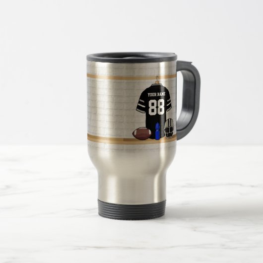Personalisiert Black and Silver Gray Football Jers Reisebecher (VorderseiteRechts)
