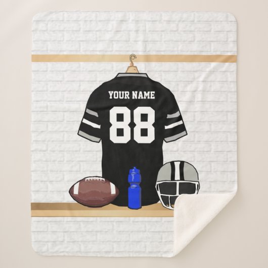 Personalisiert Black and Silver Gray Football Jers Sherpadecke (Vorderseite)