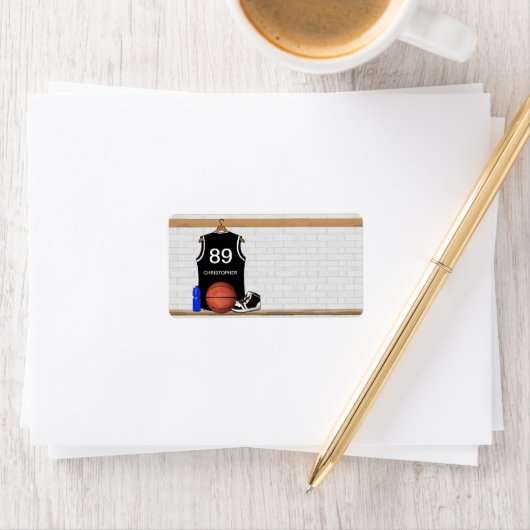 Personalisiert Black and White Basketball Jersey Adressaufkleber (Insitu)