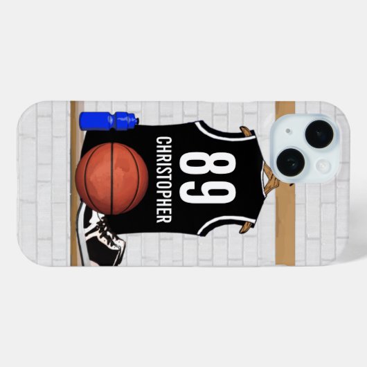 Personalisiert Black and White Basketball Jersey Case-Mate iPhone Hülle (Rückseite (Horizontal))