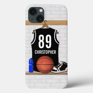 Personalisiert Black and White Basketball Jersey iPhone 13 Hülle