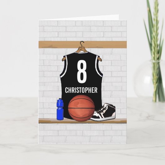 Personalisiert Black and White Basketball Jersey Karte (Vorderseite)