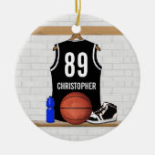Personalisiert Black and White Basketball Jersey Keramik Ornament (Vorne)