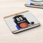 Personalisiert Black and White Basketball Jersey Untersetzer (Linke Seite)