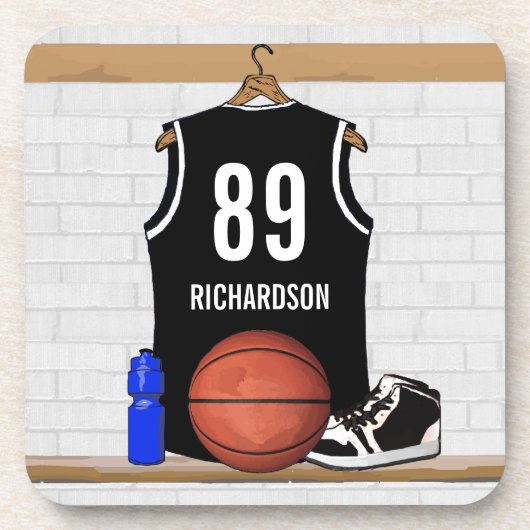 Personalisiert Black and White Basketball Jersey Untersetzer (Vorderseite)