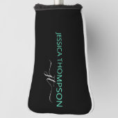 Personalisiert Black Aquamarin Stylish Monogram Na Golf Headcover (Rotieren 90)