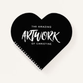 Personalisiert Black Artist Heart Sketchbook Notizblock (Vorderseite)