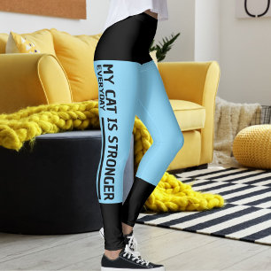 Personalisiert Black Baby Blue Stripes Cat Retro Leggings