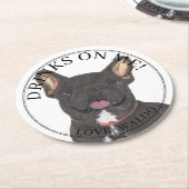 Personalisiert Black Brindle Frenchie French Bulld Runder Pappuntersetzer (Angewinkelt)