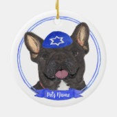 Personalisiert Black Brindle Frenchie Hanukkah Keramik Ornament (Hinten)