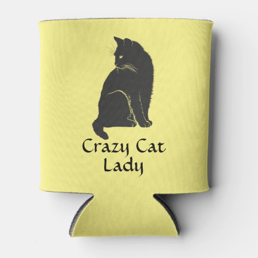 Personalisiert Black Cat Crazy Cat Lady Yellow Dosenkühler (Vorderseite)